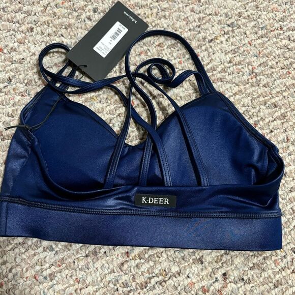 NWT K-DEER Hi-Luxe Polished Criss Cross Sports Bra Bright Royal Blue Size Medium - Picture 4 of 8